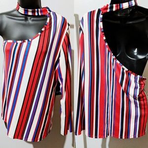 NWOT White And Red High Neck One-shoulder Top